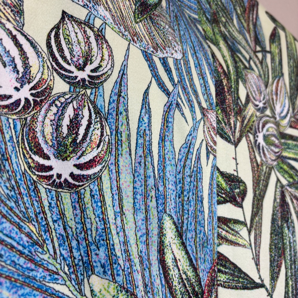 Colorful Jacket Womens 10 Green Blue Tropical Palm Leaf Flower Resortwear Floral - Picture 16 of 16